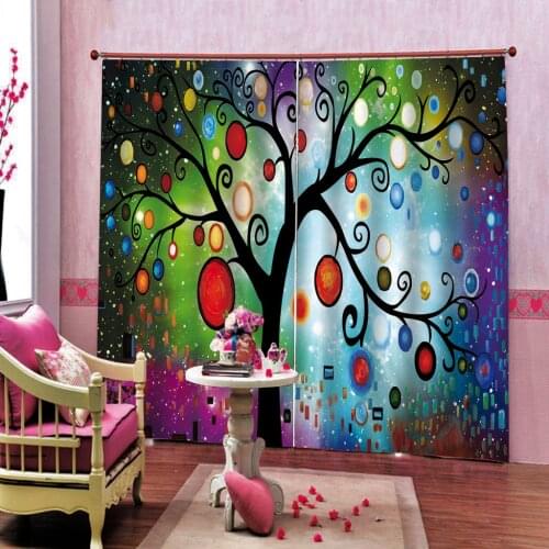 Custom size Cartoon Multicolored Circle Big Tree Design Shower Curtains For Living room bedroom