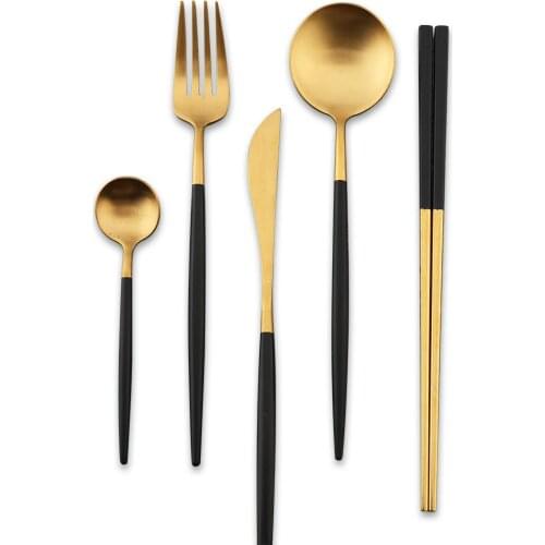 Stainless Steel Steak Knife and Fork Set Western Tableware Matte Mirror Portuguese Creative Design Gold Kitchen Accessories