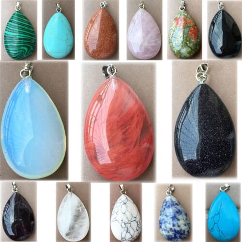 Opal Crystal Malachite Howlite Goldstone Blue Sand Sodalite Unakite Carnelian Drop Pendant Bead 1pcs WFH831