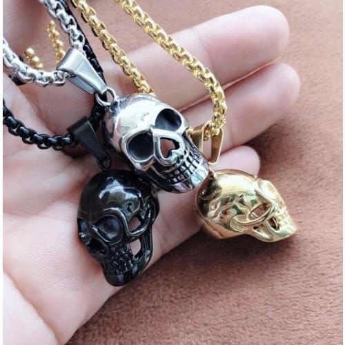 2020popular punk sieraden stainless steel skull jewelry woman mens pendent necklace chain piedras para bisuteria por mayor color
