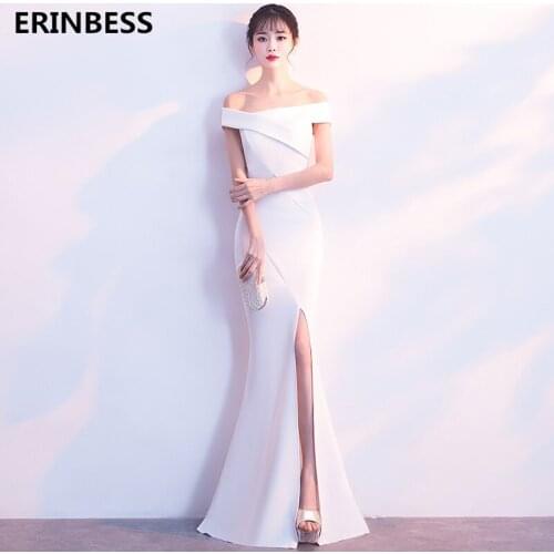 Vintage Long Prom Dresses 2020 Vestido De Festa Sexy Boat Neck White Mermaid Prom Dress Formal Party Evening Gowns For Women