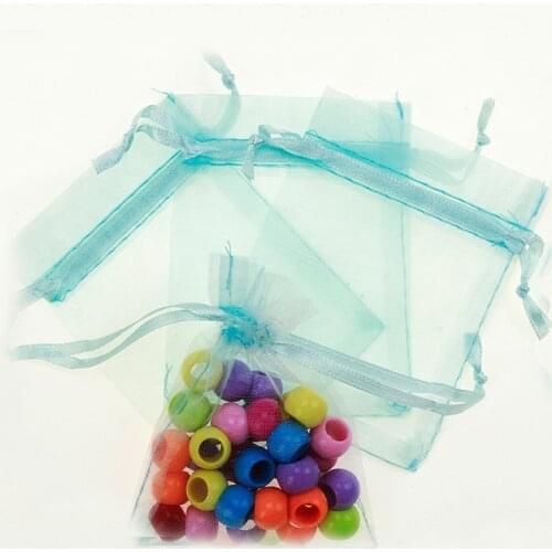 17*23cm 50pcs Lake Blue Gift Bags For Jewelry/wedding/christmas/birthday Yarn Bag With Handles Packaging Organza Bags