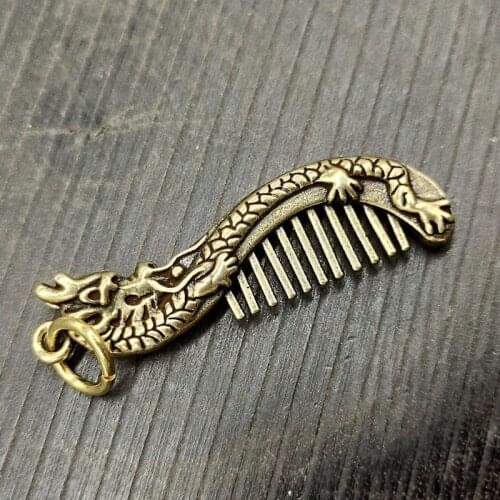 Antique Solid Brass Dragon comb Miniature Figurines Retro Copper Animal Tea Pet Desktop Ornament Decor Crafts Keychain Pendants