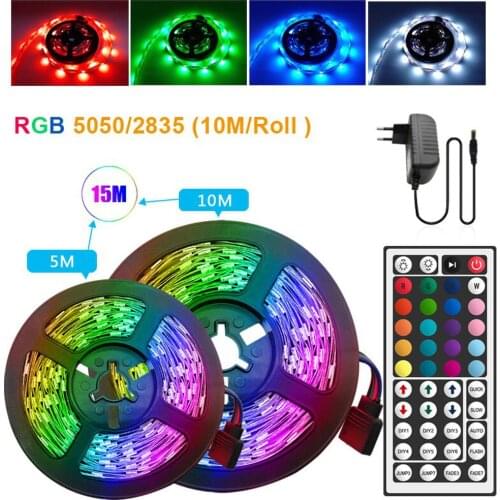 RGB LED Strip Light 5M 10M 15M 5050 SMD 2835 Flexible Ribbon 20M luces led light strip tira fita decoration IR WiFi Controller