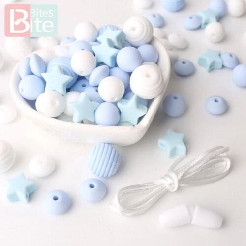 Silicone Beads 100pcs Screw Thread Carved Shaped Silicone Teether Beads Mini Star DIY Nursing Jewelry Accessories Beads Set