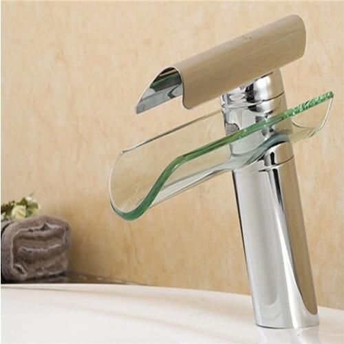 Bathroom Faucet Single Lever Washbasin Faucet Waterfall Brass Basin Faucet Cold Hot Mixer Tap Deck Mounted Sink Mixer Crane