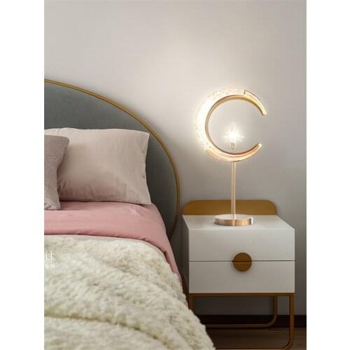 Modern Luxury Golden Moon Star Table Lamp Bedroom Bedside Romantic Decoration Lighting Study Living Room Dining Room Table Light