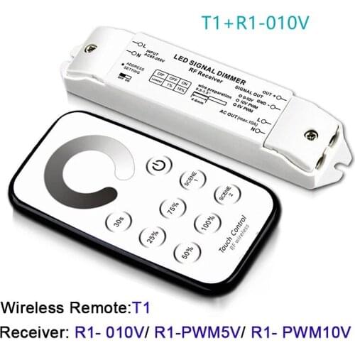 T1+R1-010V LED Signal Dimmer 10A 0/1-10V Analog Signals Input PWM5V/PWM10V LED Signal Dimmer Touch With RF Wireless Remote