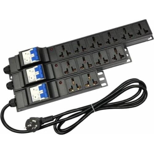 PDU Cabinet Power Socket 10A 16A 2/4/6/8/10 AC Universal Socket Power Strip with Air Switch Breaker 2M Extension Cable Socket