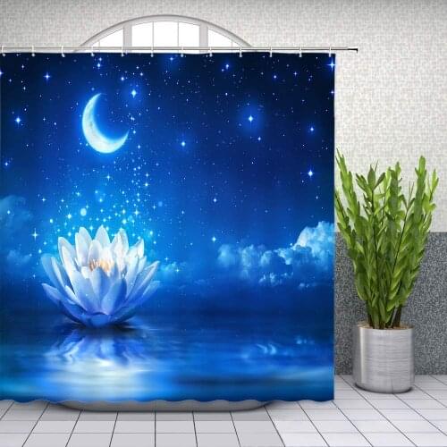 Moon and Star Starry Sky Night View Bathroom Waterproof Polyester Fabric Home Bath Decor