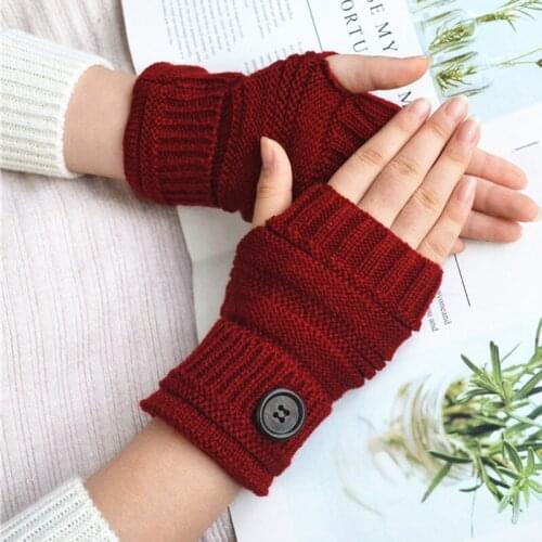 Button Knitted Mitten Long Gloves Autumn Women Wool Arm Warmers Winter Mangas Fingerless Gloves Guantes Tactical Gloves