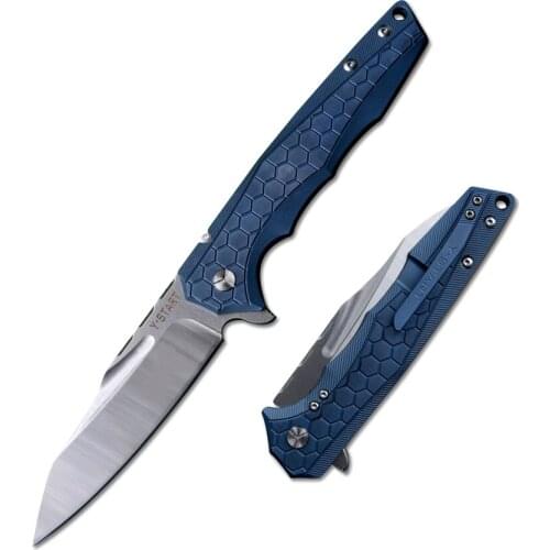 Y-START Pocket Folding Knife LK5018 VG10 Blade Ball Bearing Washer Blue Titanium Handle Outdoor Camping Hunting Knife Tools