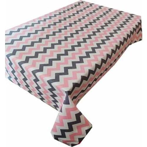 Zeren Home Pink Gray White Zigzag Carefree Table Cloth 160x160 cm