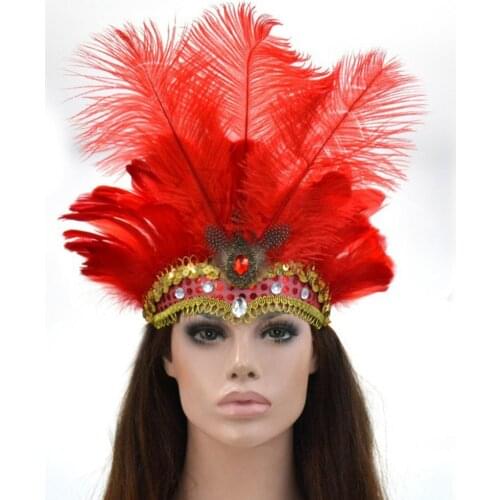 Women Sequins Rhinestone Feather Headband Show Halloween Dancing Party Headpiece