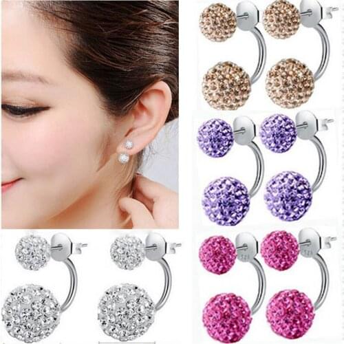 Fashion Crystal double Disco Balls Earrings for Women Classic Rhinestone Silver Color Stud Ear Jewelry Party Gifts