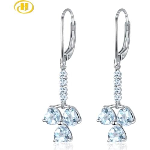 Hutang Heart Topaz 925 Silver Drop Earrings for Women Girl Genuine Blue Gemstone Sterling Silver Fine Eelgant Classic Jewelry