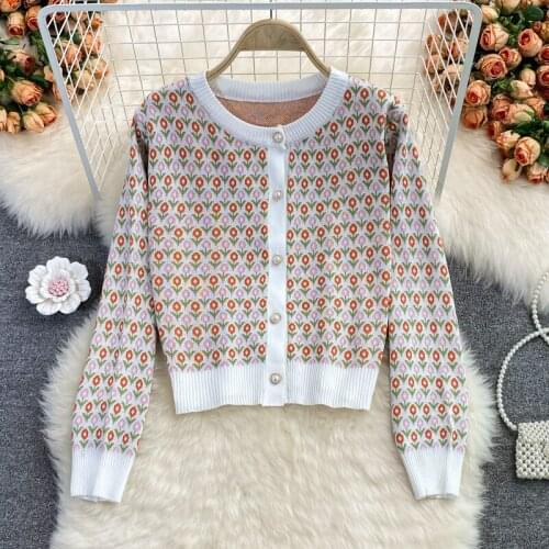 Long Sleeve Sweater Jacket Women Autumn And Winter 2021 Outerwear Jacquard Loose Round Neck Knitted Casual Cardigan Coats