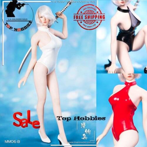 1/6 Scale MM06 YoRHa 2B Halter Bikini swimsuit Costume Leather Clothing W/High Heels Shoes F 12 Inch Big Bust Body Action figure