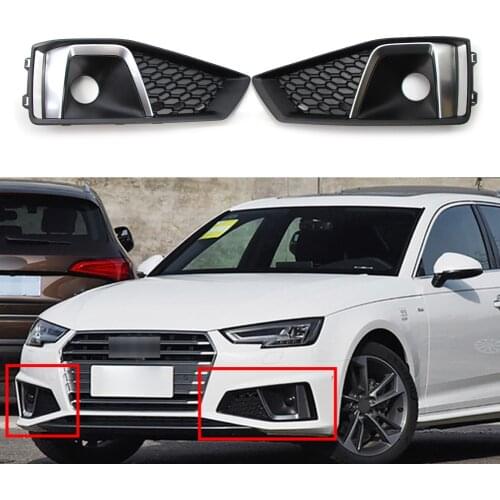 1 Pair Car Front Bumper Grill Fog Light Lamp Cover Grille Left + Right For Audi A4 B9 S-LINE S4 2018 2019 2020 Matte Black ABS