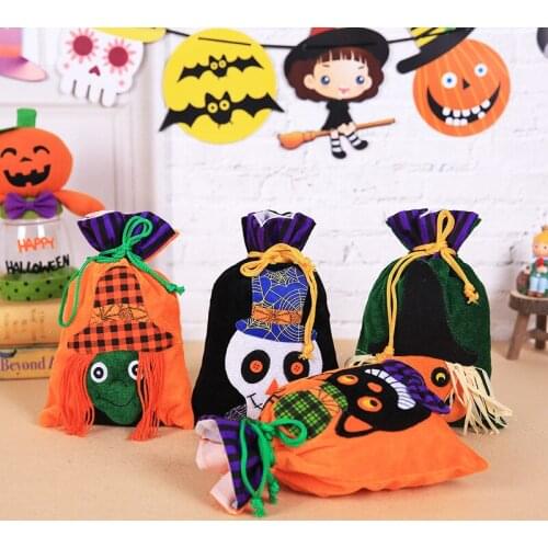 10 Pcs Halloween Pumpkin Drawstring Candy Bags For Kids Trick Or Treat 2020 Halloween Festival Party Favor Skeleton Cat Bag