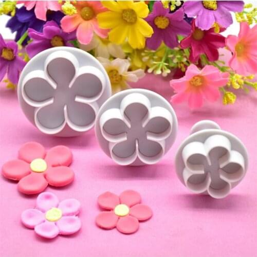 3Pcs Flower Plunger Cookie Cutter DIY Blossom Flower Cake Fondant Mold Plastic Cake Decorating Tools Baking Accessories