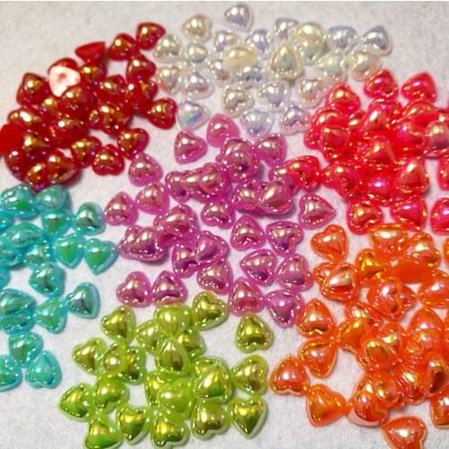100pc 10mm Resin ABS Shiny Imitation Heart Flatback Pearl Beads For DIY Accessory Jewelry Making Nail Arts Phone Case Decoration