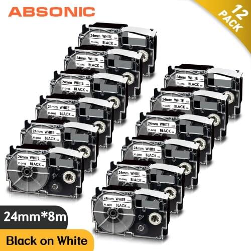 Absonic 24mm XR-24WE XR 24WE Tape For CASIO XR-24WE Label Tape Printer Ribbon For CASIO KL-E300 T70 Label Maker Black on White