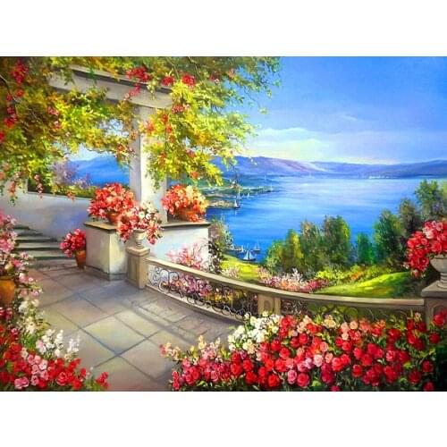 Diy Diamond Painting House River Landscape Diamond Round Diamond Decoration Customizable Wall Art Decoration Frameless Style