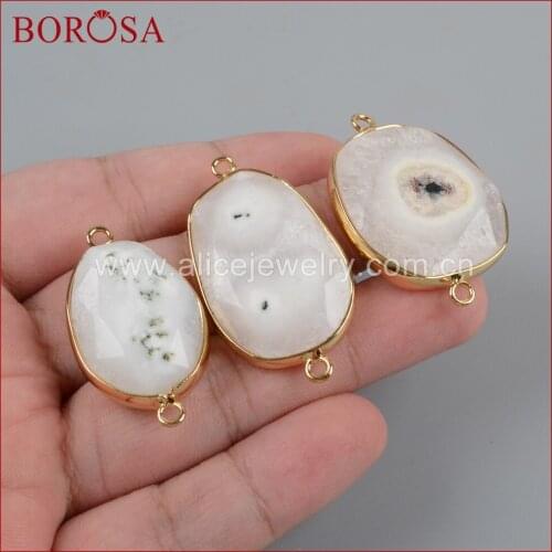 BOROSA Gold Color Natural White Solar Quartz Faceted Connector Beads,High Quality Fashion Quartz Stone Connector G1437