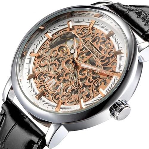 New WINNER Mens Watches Top Brand Luxury Business skeleton Mechanical Watch Leather Wrist Watch Men Clock Male Reloj Hombre