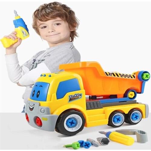 Children Electric Drill Disassembly Engineer Truck Educational Puzzle Toys For Children Assembly Car Model Building Kits