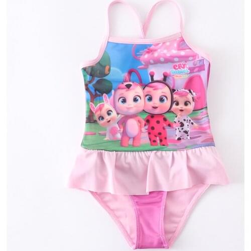 1-6 Years Girls Swimsuit 2021 New One Piece Swimwear CRY Baby Style Childrens Swimwear Unicorn One Piece Swimsuit RT19