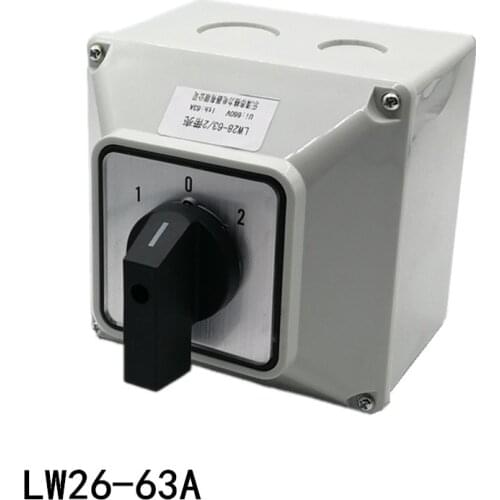LW26-63A changeover cam switch Box LW26-63A 3 position 2 Poles Double Power Supply Switching