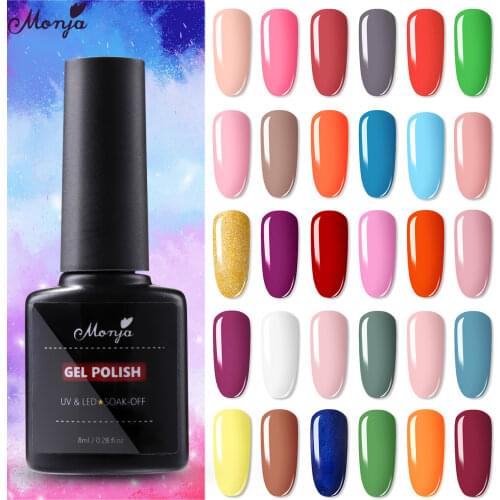 Monja 30 Colors 8 ml Plastic Bottle Pure Color UV LED Nail Gel Polish Varnish Soak-off Nail Art Gel DIY Painting Manicure Tool