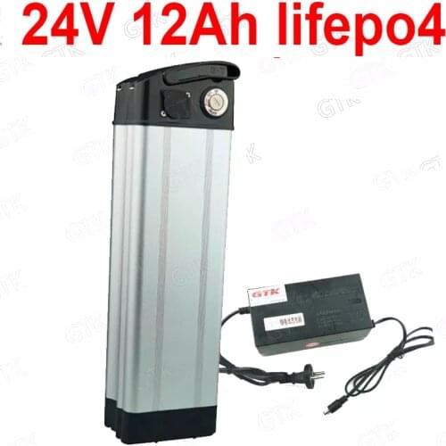 GTK 24V 12AH Lifepo4 battery 24V 12AH Lifepo4 Silver Fish bateria BMS for 24V 350W 400W bicycle scooter ebike Moped + charger