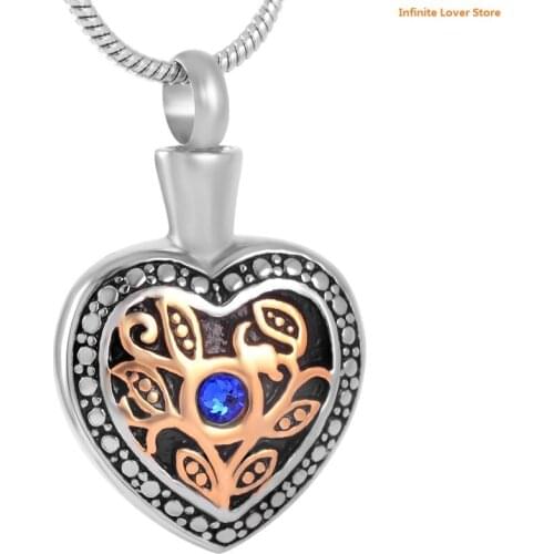 IJD8674 Cheap Price Wholesale Cremation Jewelry Blue Crystal Marigold Heart Urn Pendant Necklace for Ashes or Memorial