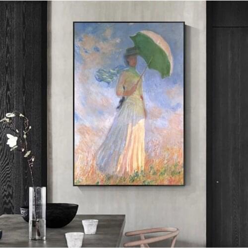 Impressionist Oil Paintings Claude Monet Woman with A Parasol Wall Art Reproductions Famous Canvas Prints for Living Room Decor