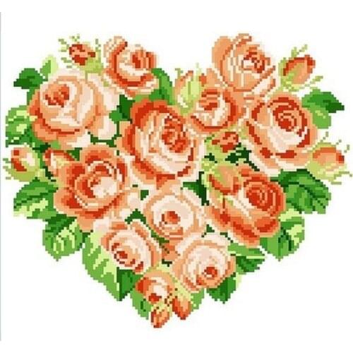 Embroidery Package Hot Sell Best Quality Cross Stitch Kits Rose Heart Flower-Orange Free Shipping