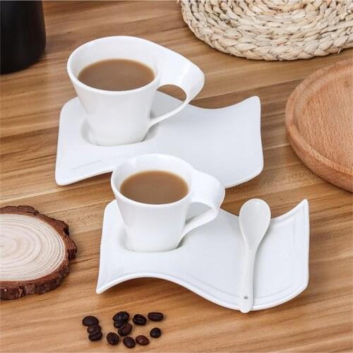 Creative Ceramic Coffee Mug And Saucers Wave Shaped Tea Cup Set Milk Mugs Juice Water Mugs Dessert Dish European Cafe Drinkware
