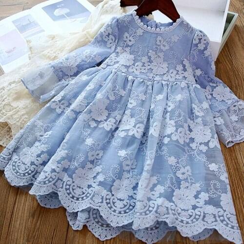 Lace Flower Dress for Girl Long Sleeves Clothes Wedding Party Dress Autumn Winter Kids Girls Costume Children Casual Wear 3-8 Yr