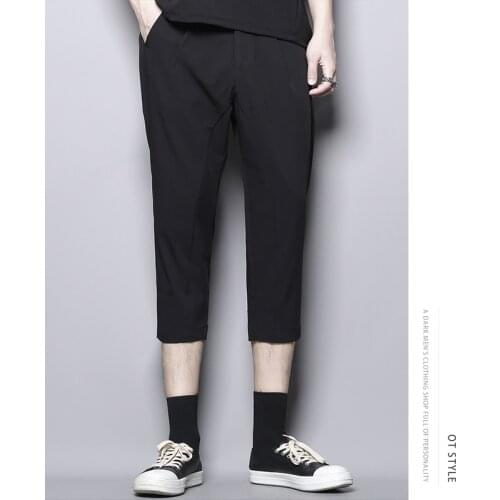 Summer Japanese simple yuppie versatile simple slim fit youth straight casual pants trousers Capris mens pants