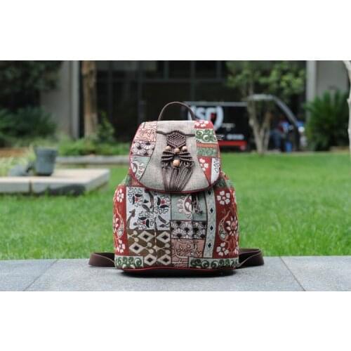 Fashion String Appliques Shopping Women Backpacks!Hot National Floral Printed Lady Hasp Backrack Versatile Canvas Flap Backruck