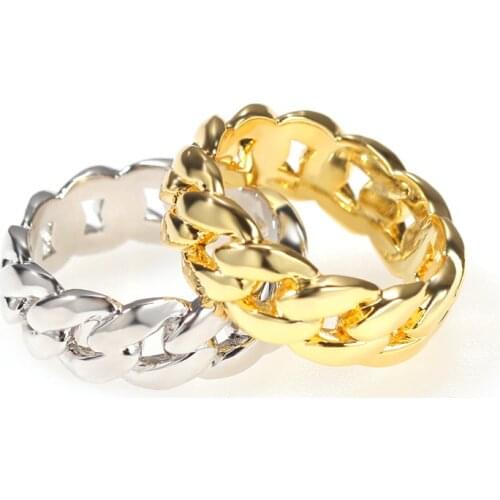 Hip Hop Mens Gold Color Simple Glossy Cuban Chain Ring Metal Ring Hip Hop For Men