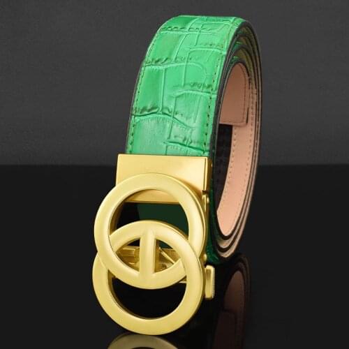 High Quality Crocodile pattern leather automatic buckle belts men luxury brand letter buckle fashion Western style Waist strap