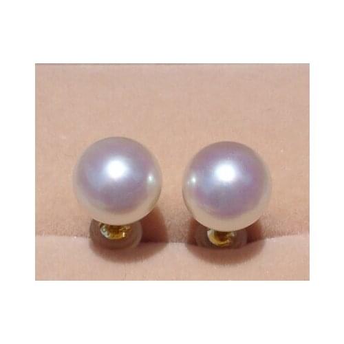 Real natural 9-10mm big Super large Akoya sea pearl Earrings Ear Studs earring gloss sea pearl bag mail mother specia