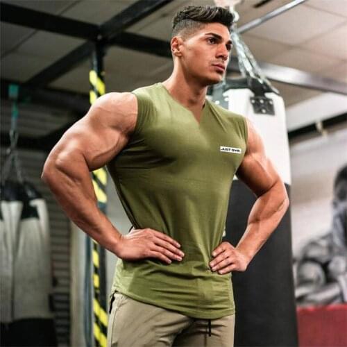New Mens Gym Running Casual Workout Tank Top Training Clothing Bodybuilding Fitness Singlets Sleeveless V-Neck Vest Shirt Men