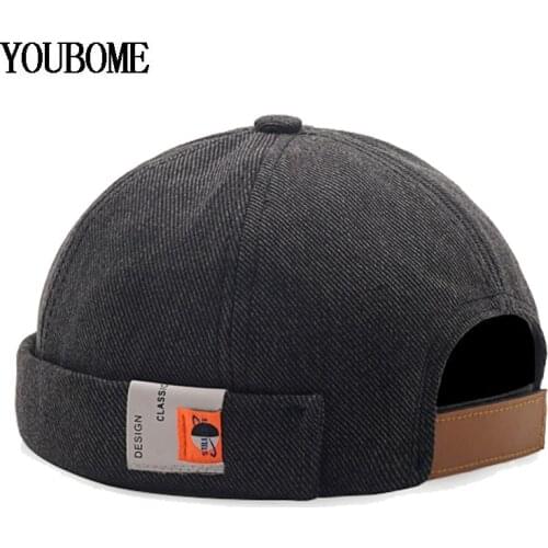 Solid Cotton Docker Skull Boy Beanies Hats For Women Sailor Brimless Caps Men Miki Rolled Cuff Street Retro Brimless Hip Hop Hat