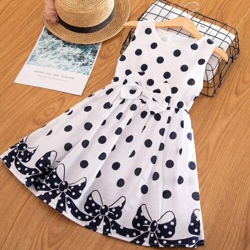 3-12 Years Girls Polka-Dot Dress 2020 Summer Sleeveless Bow Casual Clothing Kids Princess Dresses Children Clothes