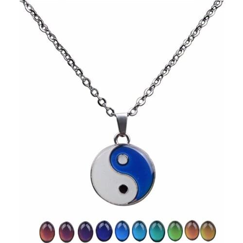 JUCHAO Mood Necklace Taiji Bagua Yinyang Pendant Gothic Necklace Temperature Control Color Change Necklaces for Women Men