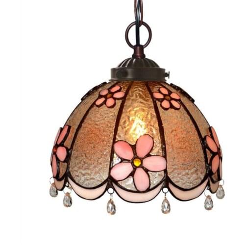 Pastoral Pink Glass Flowers Tiffany Suspension for Foyer Dining Room Bar Apartment Handmade Romantic Glass Pendant Light 1135